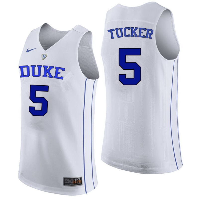 Men Duke Blue Devils #5 Jordan Tucker College Basketball Jerseys Sale-White